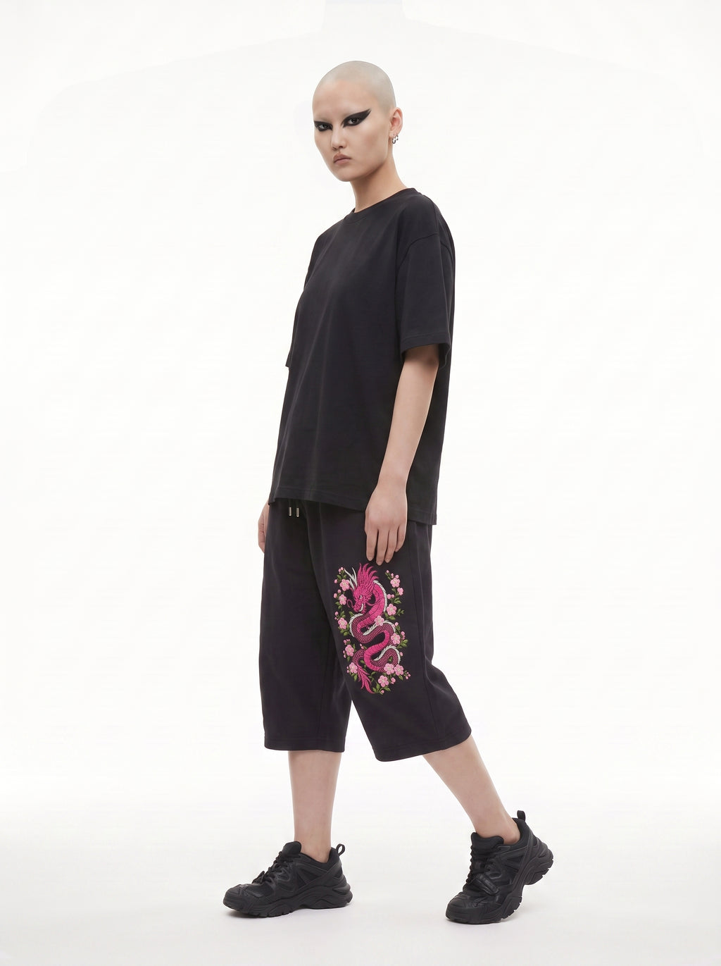 Dragon in Bloom embroidered short