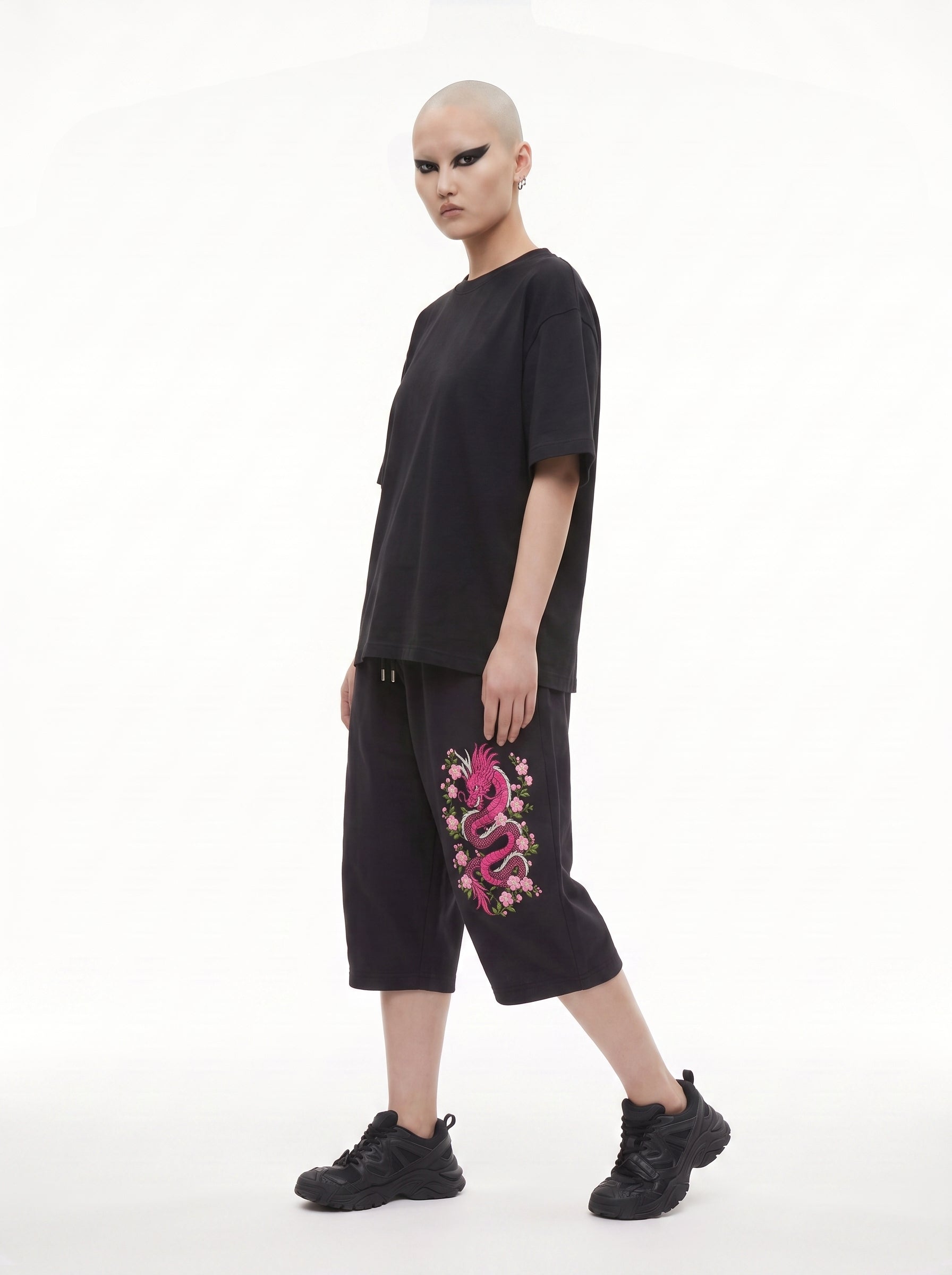 Dragon in Bloom embroidered short
