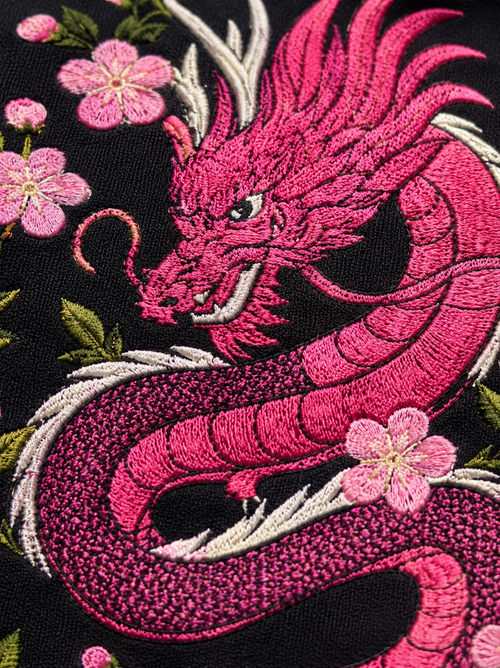 Dragon in Bloom embroidered short