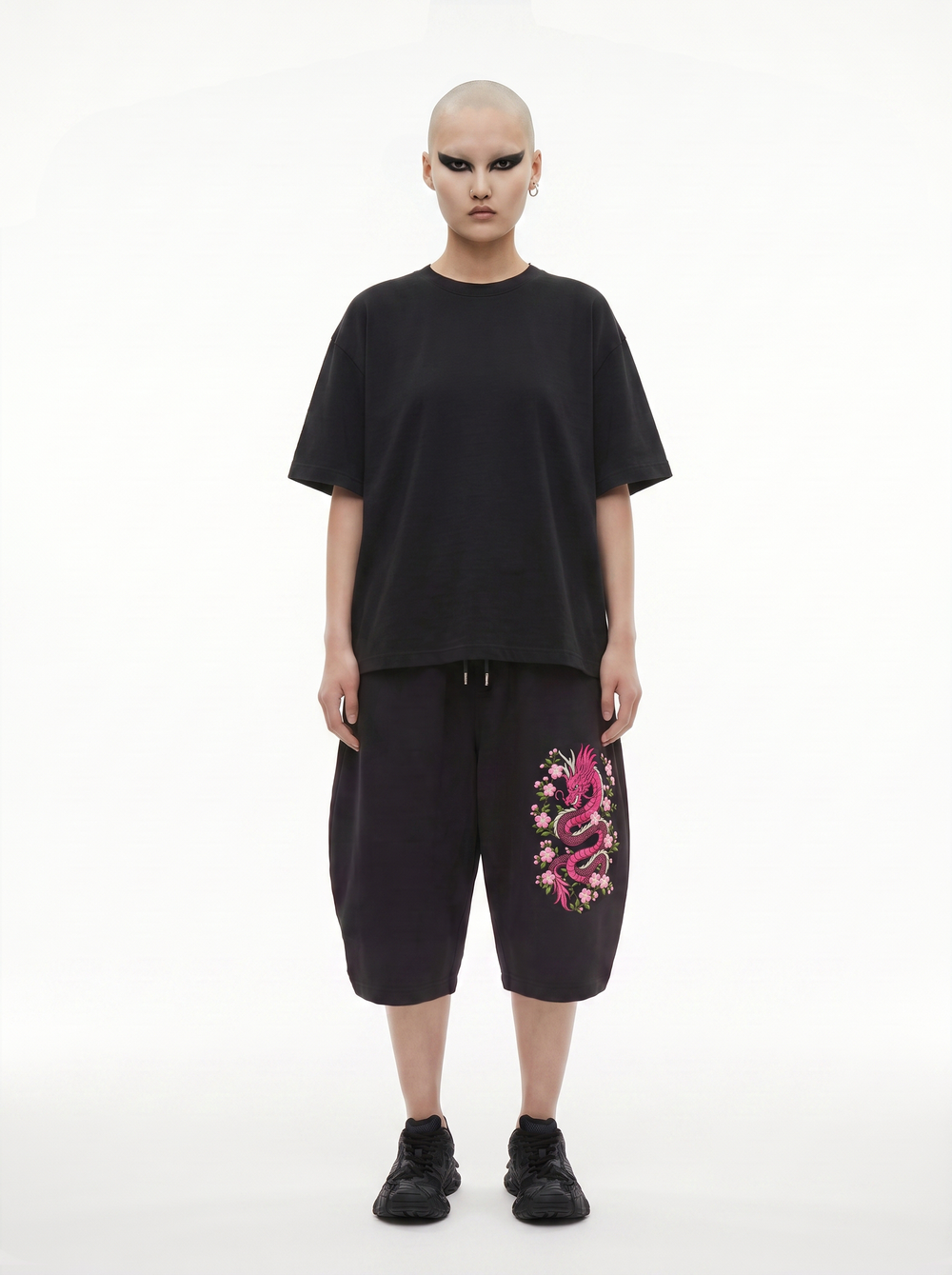 Dragon in Bloom embroidered short