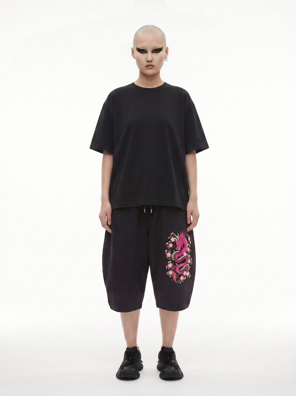 Dragon in Bloom embroidered short