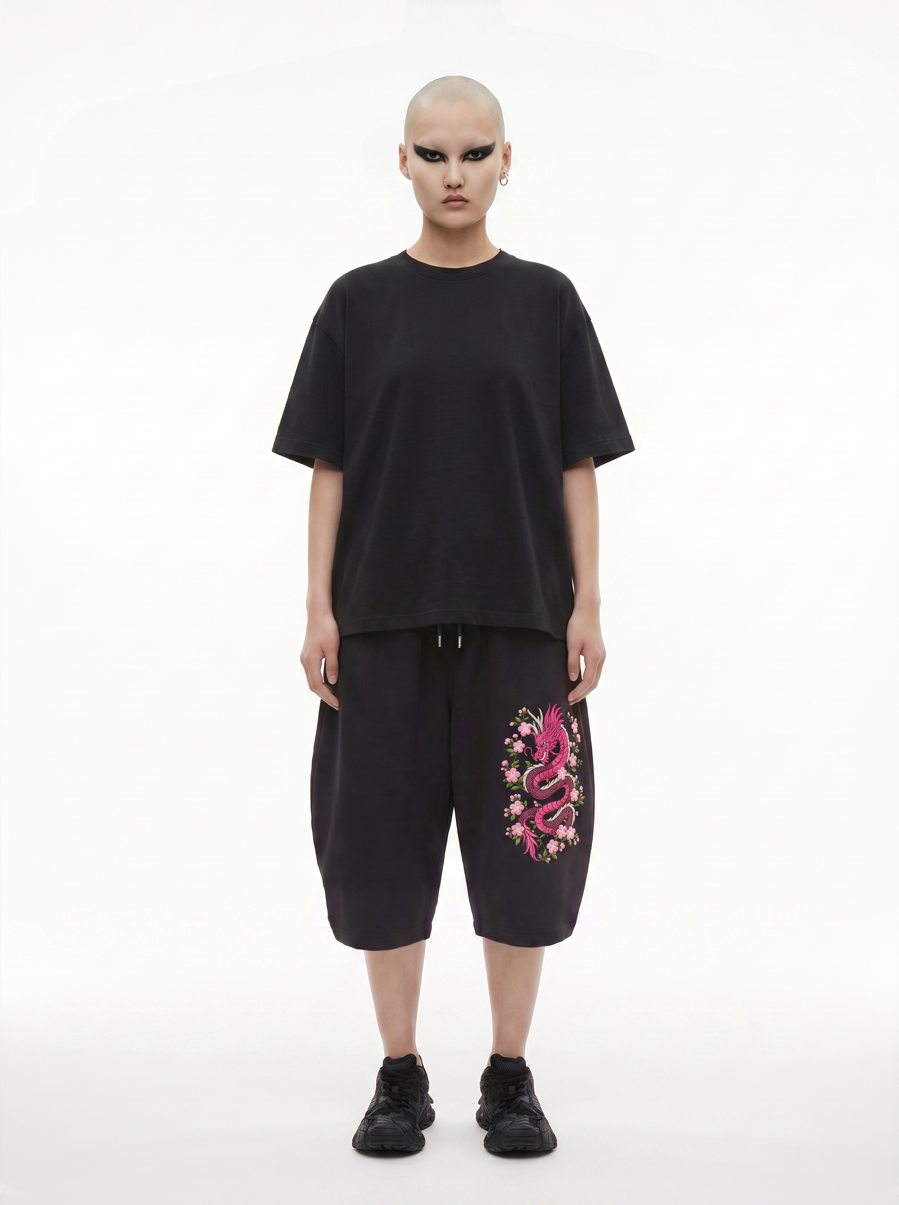 Dragon in Bloom embroidered short